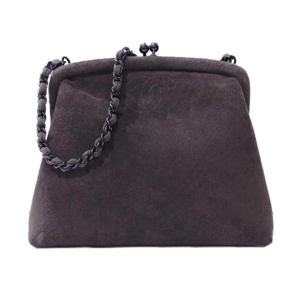 Chanel Chain Bag Handbag Gray Suede